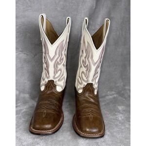Laredo Western Boots Womens‎ Mesquite Leather Square Taupe White 5621 Size 6.5 M